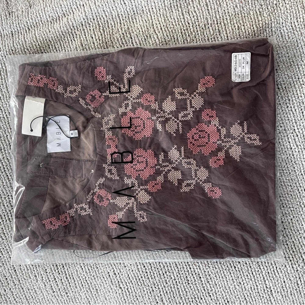 Anthropologie Mable dark plum embroidery Floral print mini dress M NWT - Picture 12 of 12